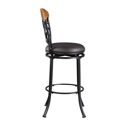 Black Metal Pub Height Swivel Chair - Faux Leather Dining Seat