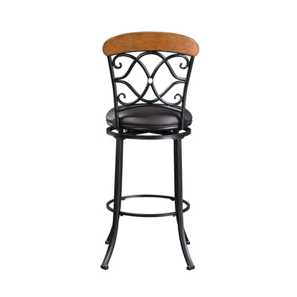 Black Metal Pub Height Swivel Chair - Faux Leather Dining Seat