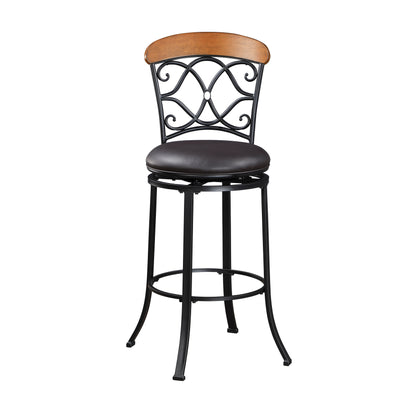 Black Metal Pub Height Swivel Chair - Faux Leather Dining Seat