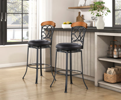 Black Metal Pub Height Swivel Chair - Faux Leather Dining Seat