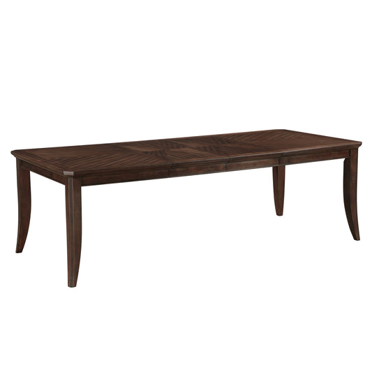 Traditional Dining Table with Extension Leaf Cherry Finish with Dark Walnut Inlay Wooden Formal Dinng Room Furniture