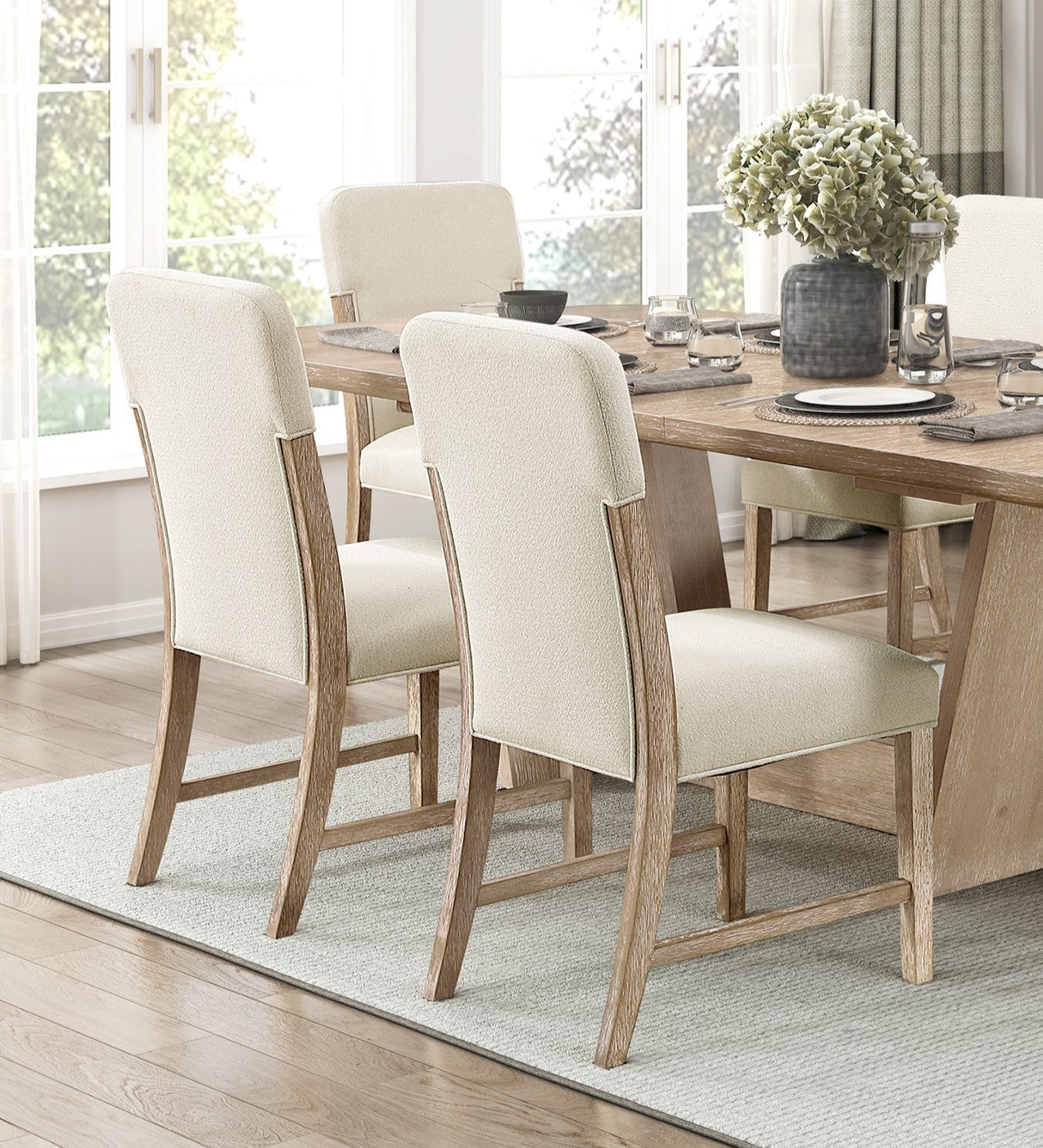 Modern Beige Wood Dining Side Chairs Set of 2 for Dining Room