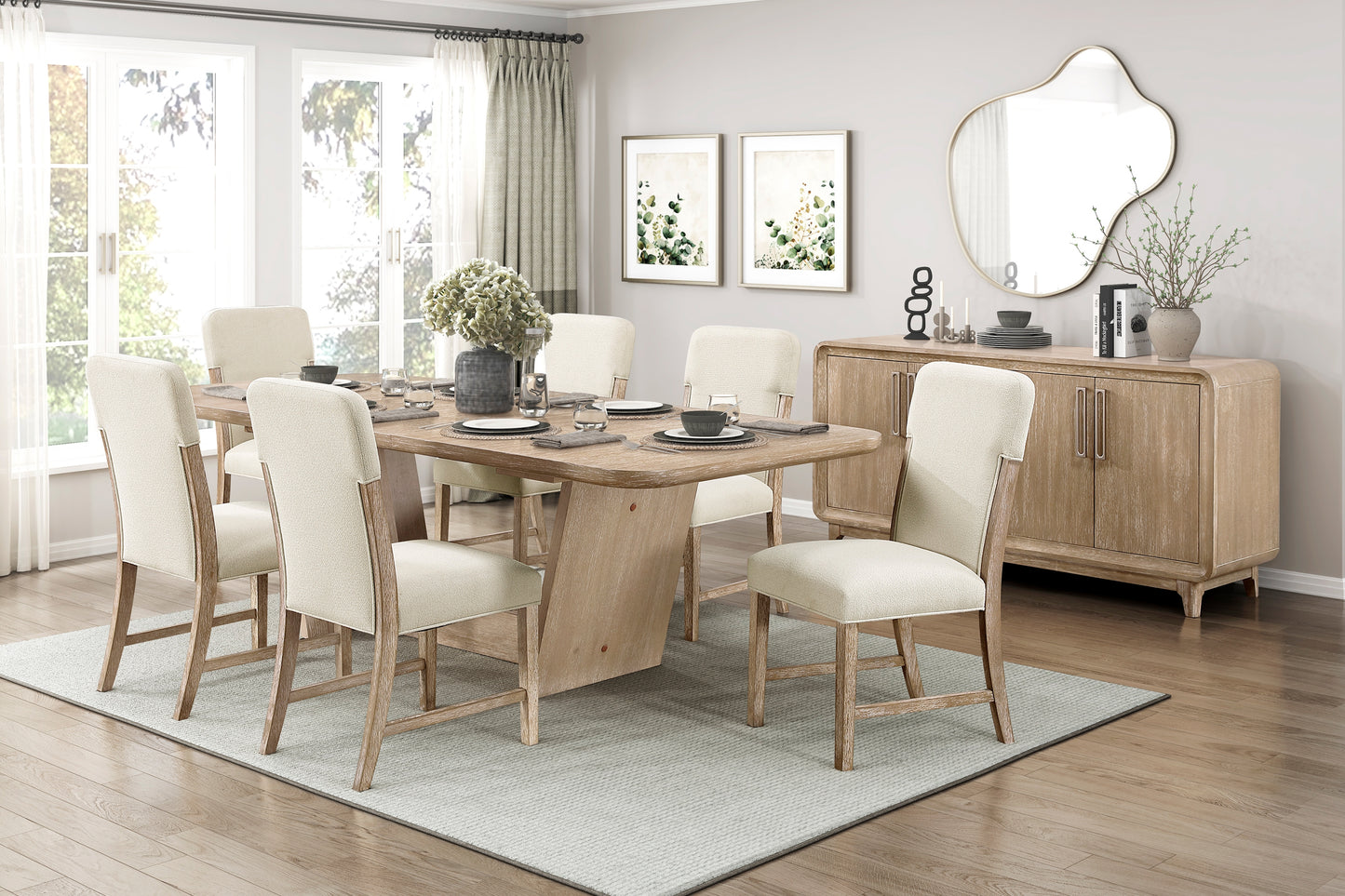 Modern Beige Wood Dining Side Chairs Set of 2 for Dining Room