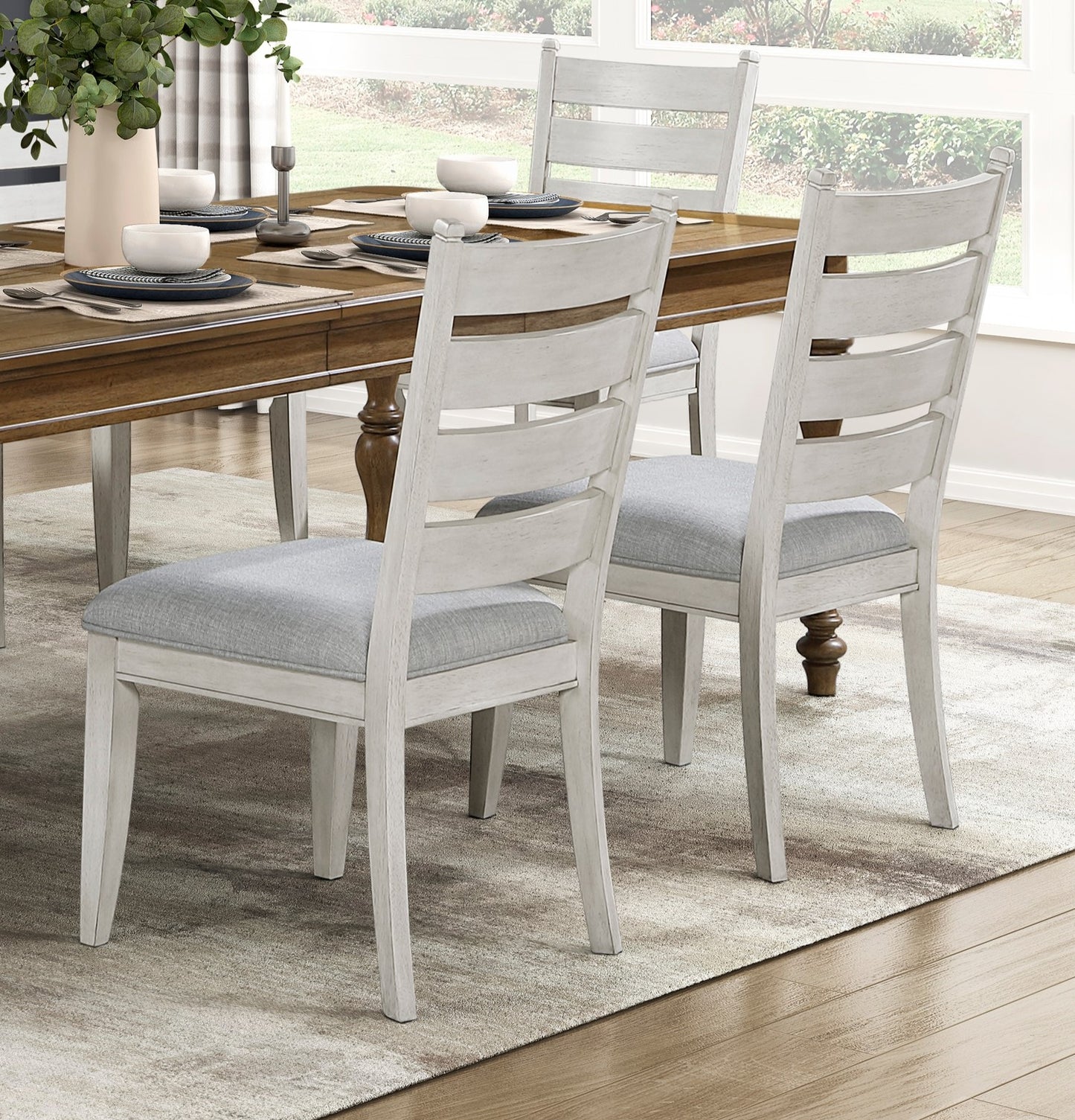Farmhouse Dining Chairs in Antique White Wood for Casual Kitchen Decor