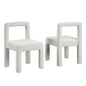 Modern Dining Chair Set of 2, Boucle Upholstered Kitchen Chair Set with Square Open Back, White