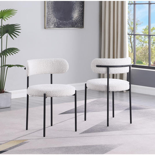 Contemporary Dining Chair Set of 2, Boucle Fabric Upholstered Kitchen Chair with Metal Frame, Cream