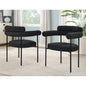 Set of 2 Boucle Fabric Kitchen Dining Chair with Armrest, Accent Upholstered Armchair, Metal Frame, Black