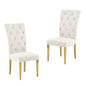 Modern Velvet Upholstered Dining Chair Set of 2, Gold Finish Legs Tufted Kitchen Chair, Cream
