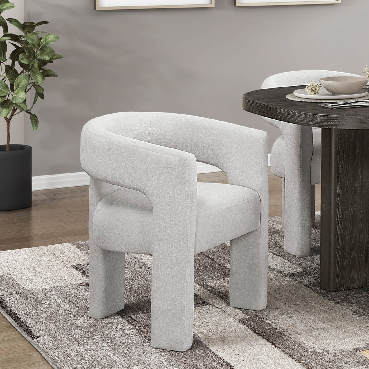 Modern Luxury Dining Furniture Elegant Side Chairs Set of 2 Light Gray Soft Boucle Fabric Plush Upholstery Comfortable, Chairs for Restaurant Aesthetic