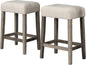 Transitional 24" Wood Counter Stool Set of 2, Backless Counter Seating with Upholstered Linen Fabric Cushion, Kitchen/Dining Room Furniture, Antique Oak