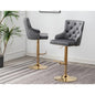 Adjustable Swivel Bar Stool (Set of 2) with Gold Base, Velvet Upholstered Kitchen Chair, Nailhead Trim and Tufted back, Gray
