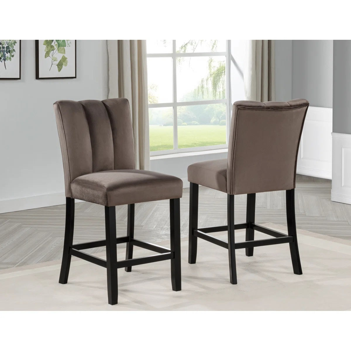 Cedar Brown Upholstered Counter Height Chair (Set of 2) for Kitchen Dining Room