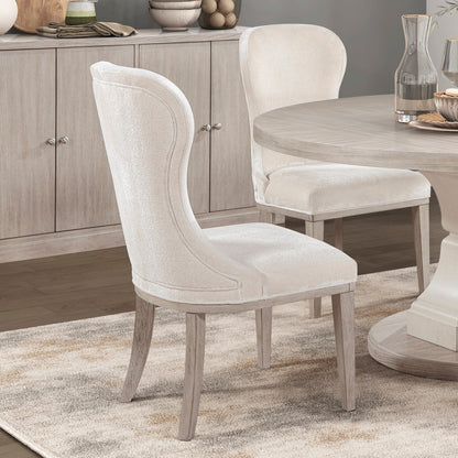 Traditional Elegance Side Chairs Set of 2 Dining Furniture Ivory Fabric Upholstery Durable Cushion Seat Back Classic Design Comfort