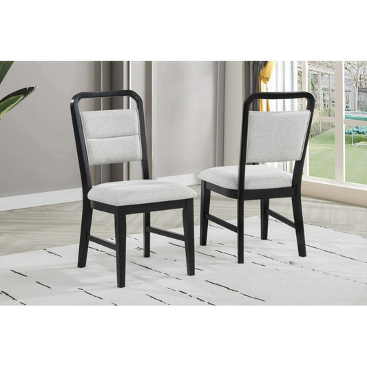 Contemporary Dining Chair Set of 2, Polyester Fabric Kitchen Side Chair Wood Frame Curved Back Design, Black/Gray