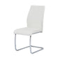 Contemporary Dining Chair Set of 2, Soft White Faux Leather Upholstered with Chrome Finish Metal Frame