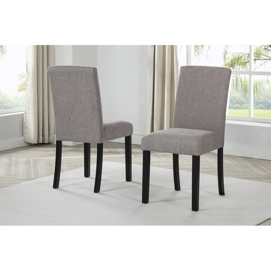 Gray Fabric Upholstered Dining Chair Set of 2 Black Wood Legs Dining Room Kitchen Side Chair Set