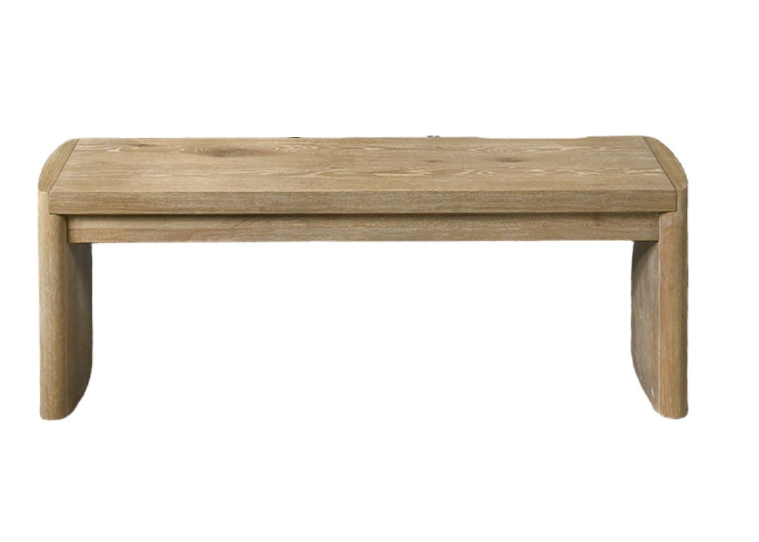 Oak Dining Room Bench with Rounded Corners, Contemporary Style