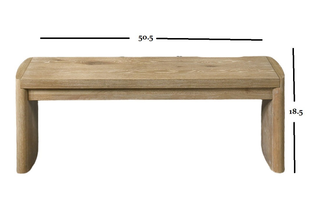 Oak Dining Room Bench with Rounded Corners, Contemporary Style