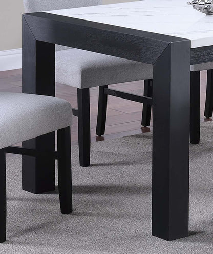 Elegant White Faux Marble Dining Table - Charcoal Legs