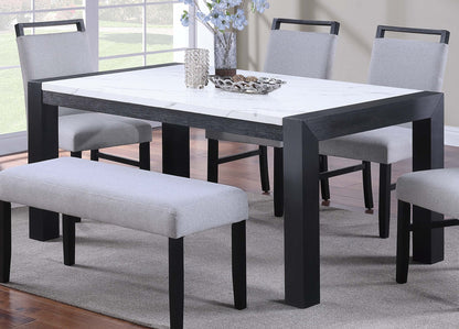 Elegant White Faux Marble Dining Table - Charcoal Legs