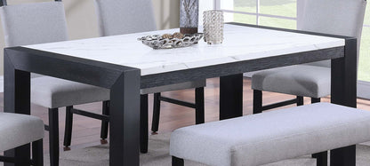 Elegant White Faux Marble Dining Table - Charcoal Legs