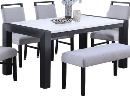 Elegant White Faux Marble Dining Table - Charcoal Legs