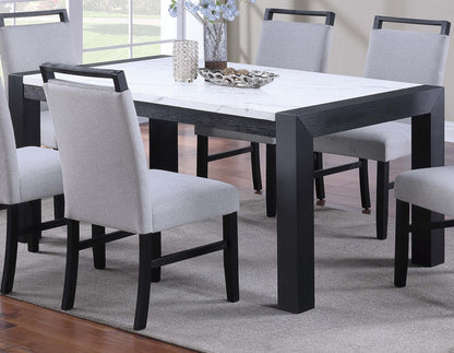 Elegant White Faux Marble Dining Table - Charcoal Legs
