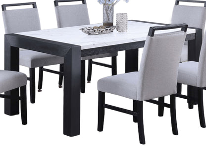 Elegant White Faux Marble Dining Table - Charcoal Legs