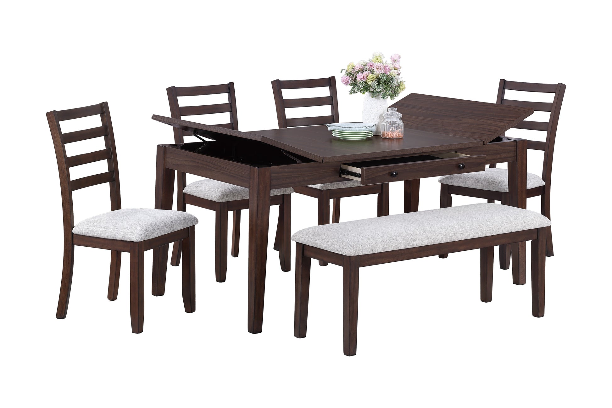 6-Person Walnut Dining Table with Lift Top