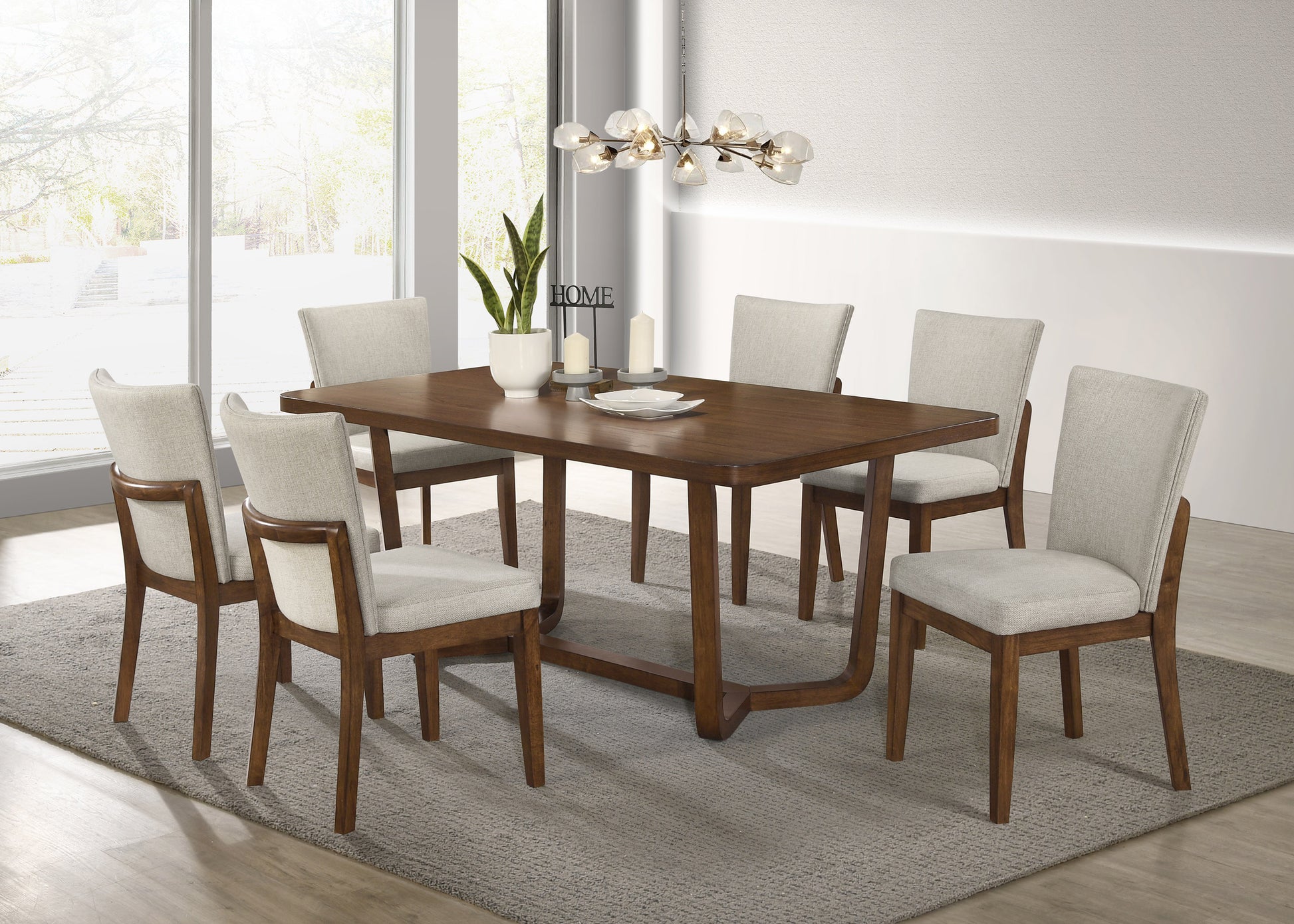Rectangular Brown Wood Dining Table - Seats 6