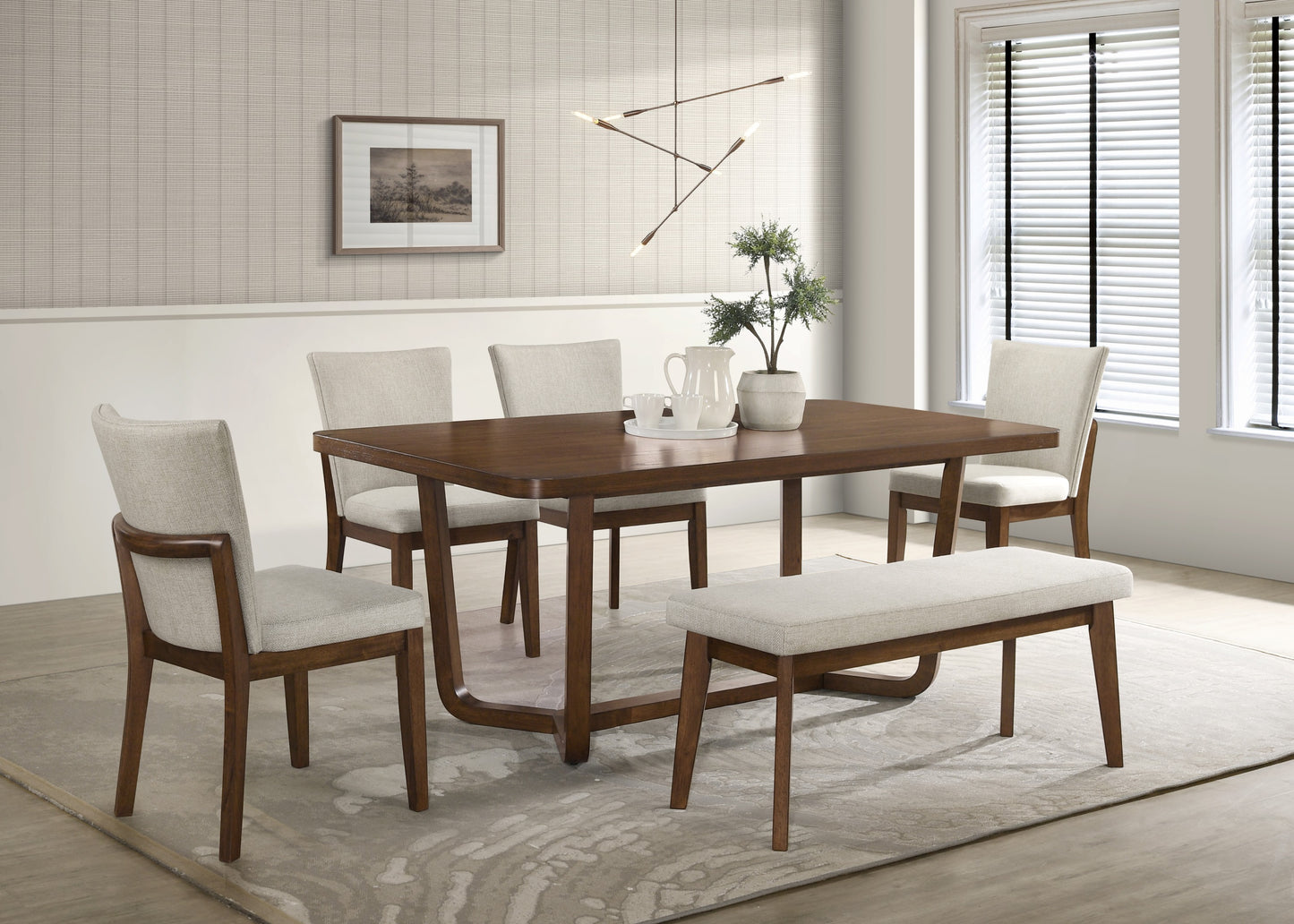 Rectangular Brown Wood Dining Table - Seats 6