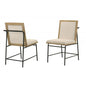 Contemporary Dining Chair Set of 2, Oak Wood Kitchen Side Chairs, Black Metal Legs, Upholstered Chairs, Beige