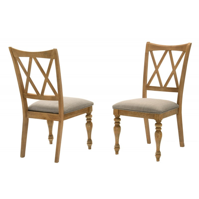 Antique Natural Oak Wood Dining Chair Set of 2, Double X Back Kitchen Chair Set, Farmhouse Style Dining Room Furniture