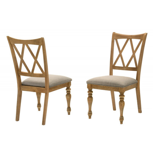 Antique Natural Oak Wood Dining Chair Set of 2, Double X Back Kitchen Chair Set, Farmhouse Style Dining Room Furniture