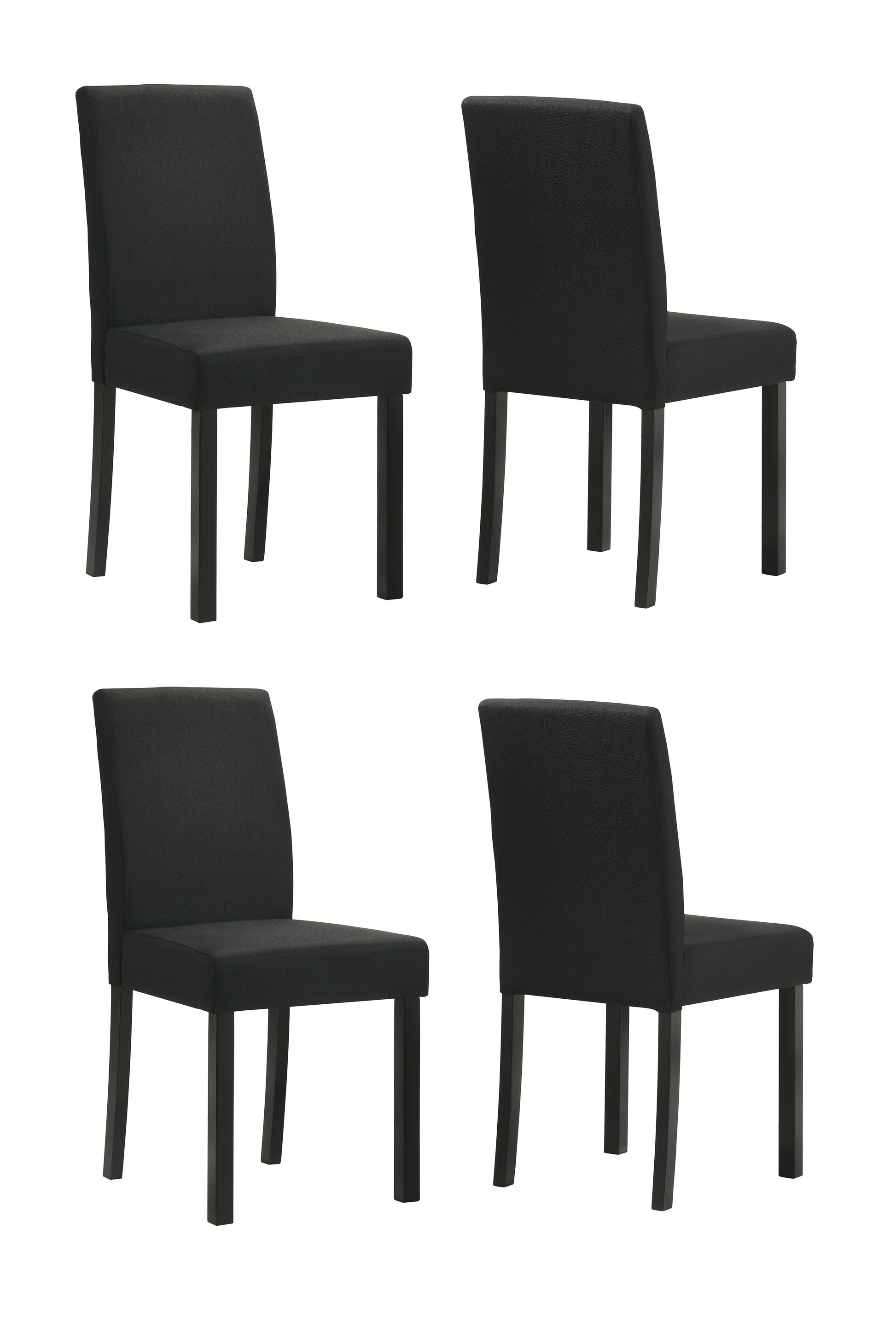 4pc Contemporary 4pc Plush Upholstered Chairs Rich Charcoal Fabric Sleek Black Legs Wooden Dining Room Home Furniture