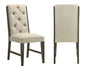 2pc Upholstered Chairs Elegant Tufted Detailing Plush Comfort Espresso Wood Frame Beige Upholstery Dining Room Wooden Furniture