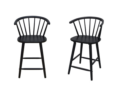 2pc Black Contemporary Counter Height Stool Chair Spindle Back Wooden Kitchen Dining Room Furniture