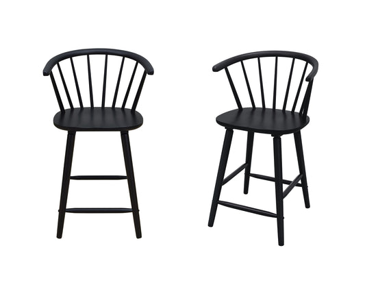 2pc Black Contemporary Counter Height Stool Chair Spindle Back Wooden Kitchen Dining Room Furniture