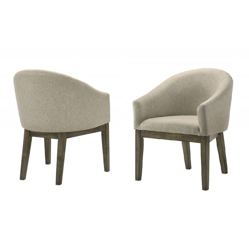 2 Piece Upholstered Dining Chair, Wood Kitchen Dining Room Armchair Set, Weather Grey