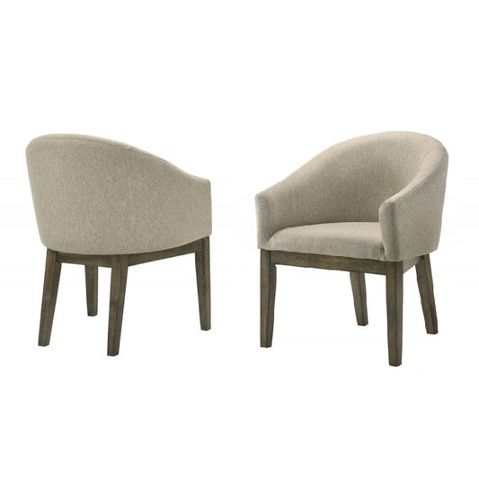 2 Piece Upholstered Dining Chair, Wood Kitchen Dining Room Armchair Set, Weather Grey