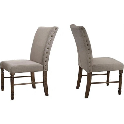 Antique Wood Natural Dining Chair Set of 2, Padded Seat Kitchen Side Chair with Nailhead Trim