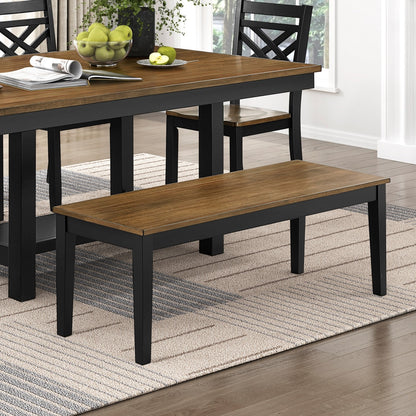 2-Tone Black Brown Finish Bench Modern Farmhouse Wooden Furniture 1pc