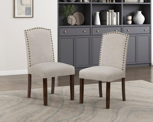 Modern Classic Side Chairs Set of 2, Taupe Fabric Upholstery Seat Back Nailhead Trim Dining Furniture