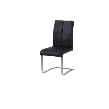 Black Faux Leather Dining Chairs Set of 2 - Modern Side Chairs with Chrome Legs