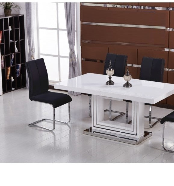 Black Faux Leather Dining Chairs Set of 2 - Modern Side Chairs with Chrome Legs