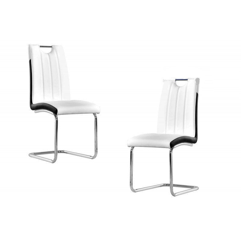 Dining Chair Set of 2, Faux Leather White Side Chairs with Metal Legs - Modern