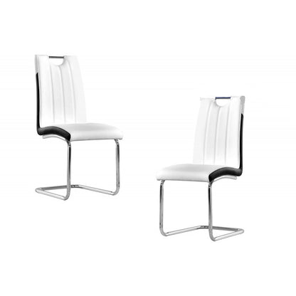 Dining Chair Set of 2, Faux Leather White Side Chairs with Metal Legs - Modern