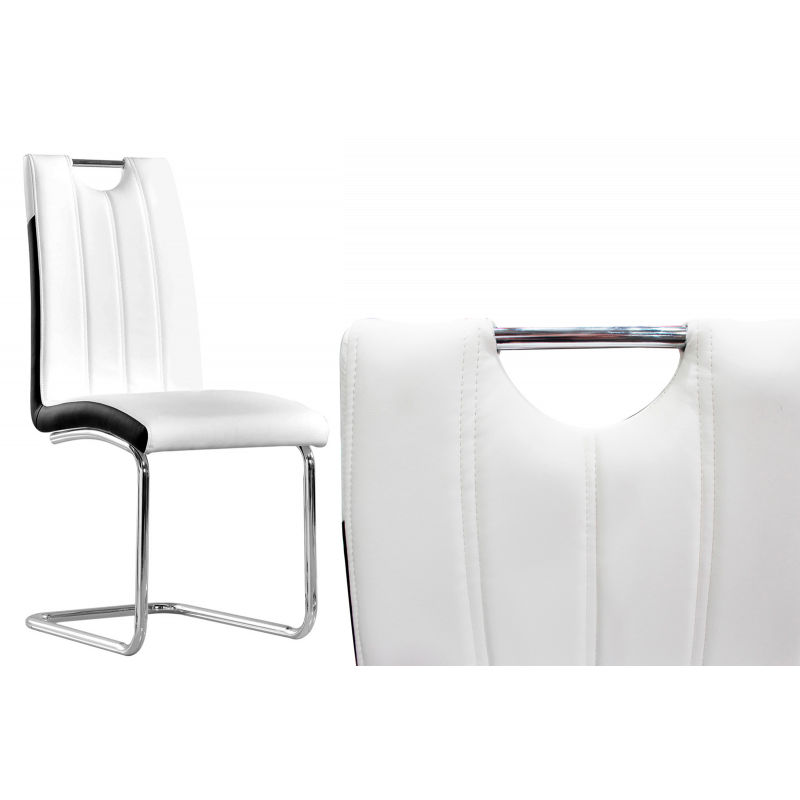 Dining Chair Set of 2, Faux Leather White Side Chairs with Metal Legs - Modern