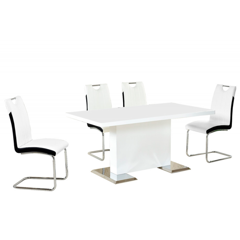 Dining Chair Set of 2, Faux Leather White Side Chairs with Metal Legs - Modern