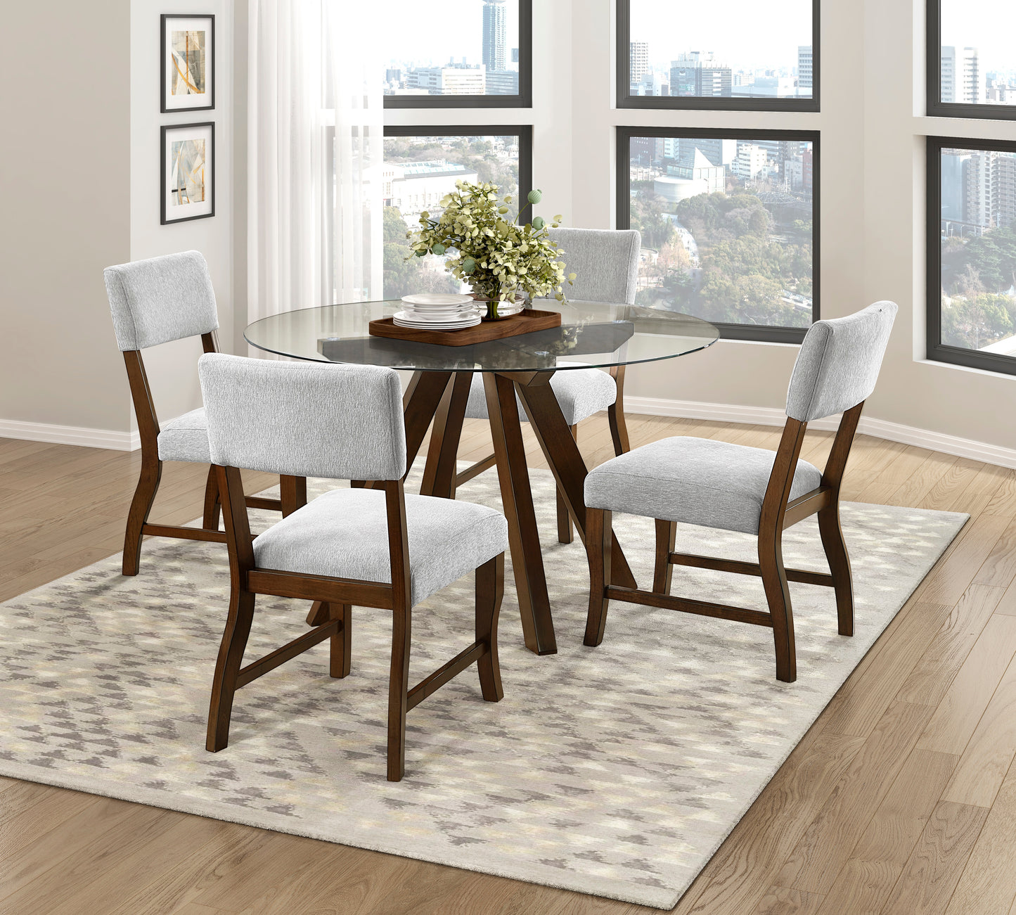 Contemporary Gray Chenille Dining Side Chairs Set of 2